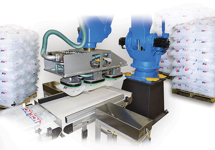 robot palletizing bags of ice