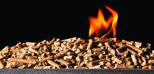 wood pellets on fire